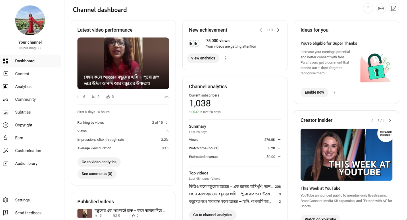 YouTube 1030 Subscriber Organic Monetized Channel