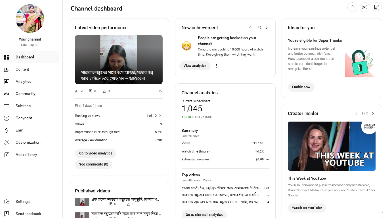 YouTube 1040 Subscriber Organic Monetized Channel